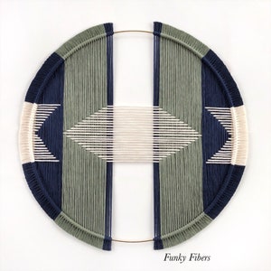 Macrame hoop in navy sage boho home decor neutral art scandi home FunkyFibersMN geometric macrame circle macrame image 1