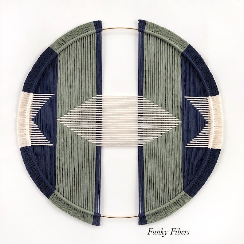 Macrame hoop in navy sage boho home decor neutral art scandi home FunkyFibersMN geometric macrame circle macrame image 1