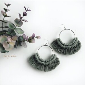 Hoop Macrame Earrings: Boho Tassel Jewelry (3&quot; x 3&quot;)