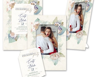 Personalized 2-in-1 Exotic Floral Engagement Party Invitations & Photo Frames w/Envs by TimeFrames, 2 Sizes, 24/36/48/72/96/144/192 ct.