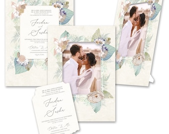 Personalized 2-in-1 Exotic Floral Formal Wedding Invitations & Photo Frames w/Envs by TimeFrames, 2 Sizes, 24/36/48/72/96/144/192 ct.