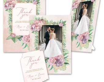 Personalized 2-in-1 Elegant Bouquet Casual Style Wedding Thank You & Photo Frames w/Envs by TimeFrames, 2 Sizes, 24/36/48/72/96/144/192 ct.