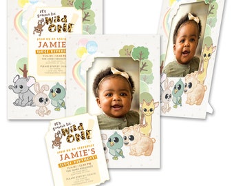 Personalized 2-in-1 "Wild One!" First Birthday Invitations & Photo Frames w/Envs by TimeFrames, 4.75 inches x 6.75 inches, 24/36/48/72 ct.