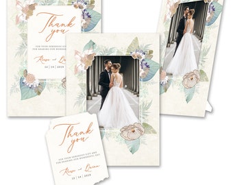 Personalized 2-in-1 Casual Style Exotic Floral Wedding Thank You's & Photo Frames w/Envs by TimeFrames, 2 Sizes, 24/36/48/72/96/144/192 ct.