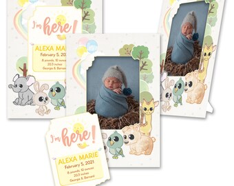 Personalized 2-in-1 "I'm Here" Birth Announcements & Photo Frames w/ Envs by TimeFrames, 4.75 inches x 6.75 inches, 24/36/48/72 ct.