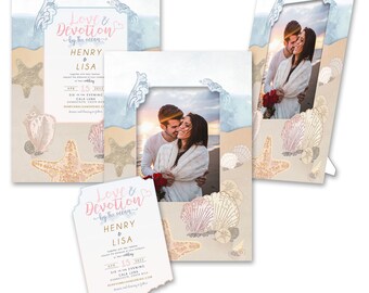 Personalized 2-in-1 "Love & Devotion" Wedding Invitations and Photo Frames w/Envs by TimeFrames, 4.75" x 6.75", 24/36/48/72/96/144/192 ct.