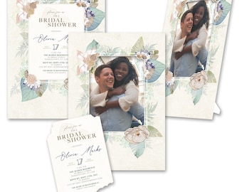 Personalized 2-in-1 Exotic Floral Bridal Shower Invitations & Photo Frames w/Envs by TimeFrames, 2 Sizes, 24/36/48/72/96/144/192 ct.