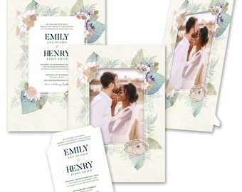 Personalized 2-in-1 Exotic Floral Traditional Wedding Invitations & Photo Frames w/Envs by TimeFrames, 2 Sizes, 24/36/48/72/96/144/192 ct.