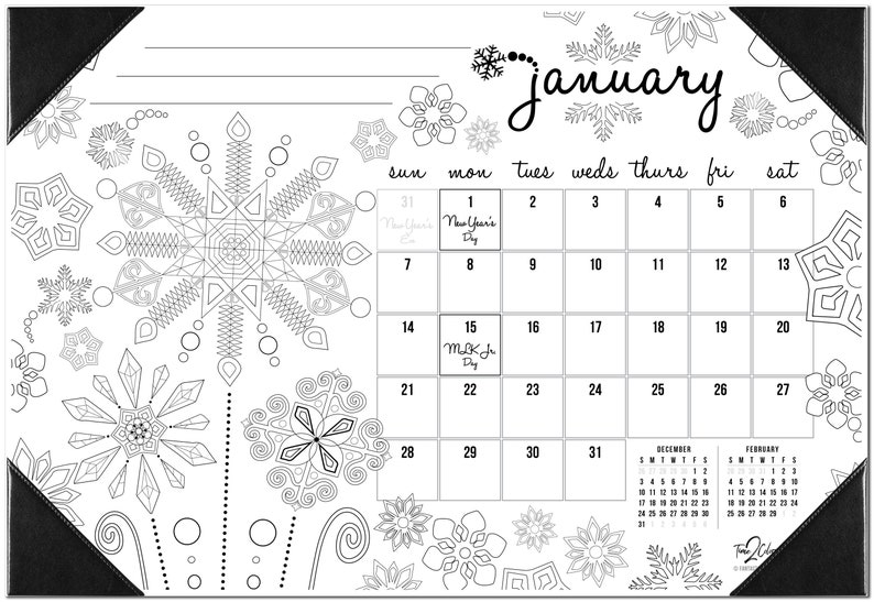 Time2color 2024 Seasons Theme Desk Blotter Coloring Calendar Jan 2024