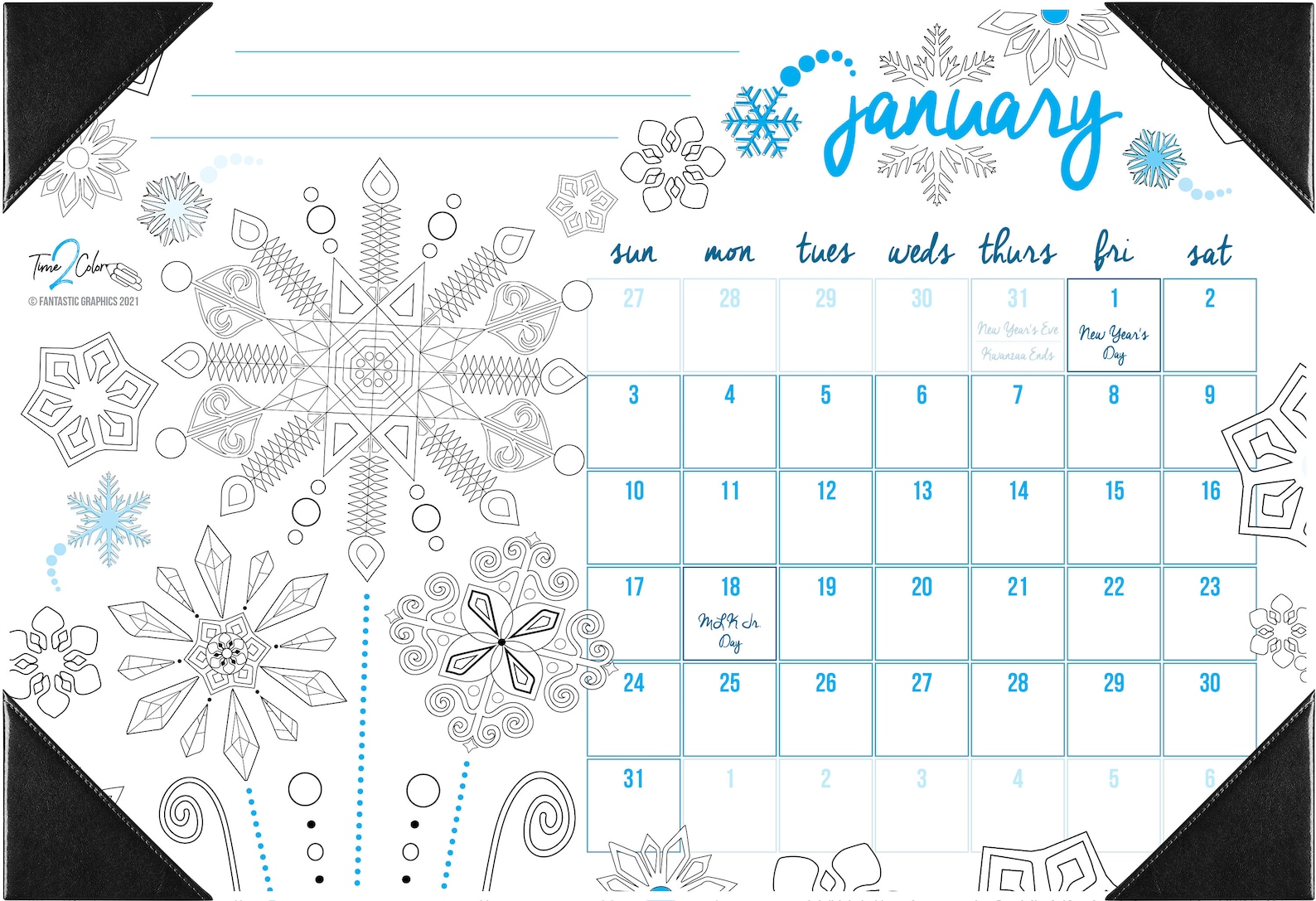 Time2Color 2021 Holiday Desk Blotter Coloring Calendar Jan Etsy