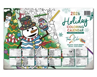 2026 "Christmas" Holiday Theme Coloring Calendar (19" x 13"): Home Edition