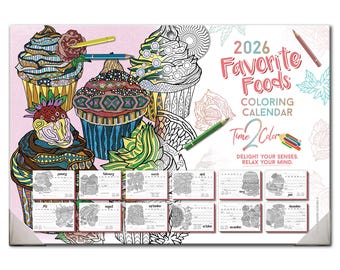 2026 Favorite Foods Theme Coloring Calendar (19" x 13"): Home Edition