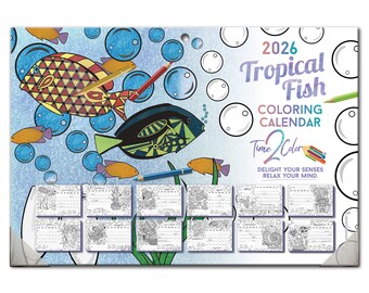 2026 Tropical Fish Theme Coloring Calendar (19" x 13"): Home Edition