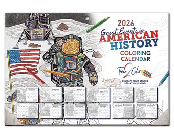 2026 Great Events in American History Theme Coloring Calendar (19" x 13"): Home Edition