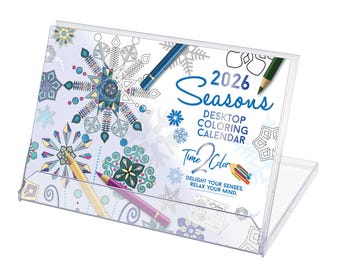 Time2Color 2025 Standing Lucite Desktop Coloring Calendar (8.5" x 6"): Seasons Theme