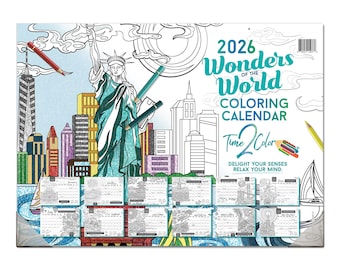 2026 Wonders of the World Theme Coloring Calendar (22" x 16"): Office Edition