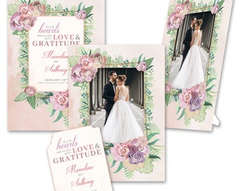 Personalized 2-in-1 Elegant Bouquet Formal Wedding Thank You's & Photo Frames w/Envs by TimeFrames, 2 Sizes, 24/36/48/72/96/144/192 ct.