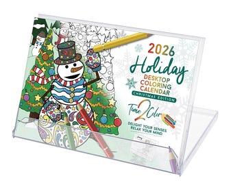2026 Standing Lucite Desktop Coloring Calendar (8.5" x 6"): "Christmas" Holiday Theme