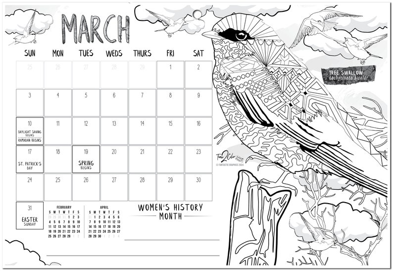 Time2color 2024 Nature Theme Wall Coloring Calendar January 2024 to