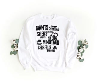 Greek Mythology Monsters Sweatshirt - Ancient Greece Creature Graphic Crewneck - Odyssey Inspired Sweater