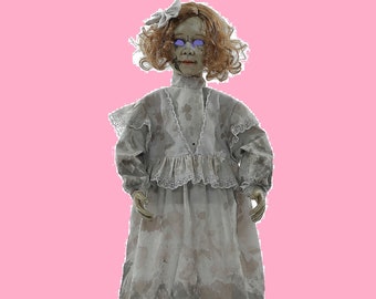 25% Off BRAND NEW Halloween Eyes Glowing Talking 32 Inch Cracked Victorian Doll Prop Haunted House-FREE shipping