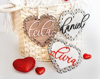 Personalized Wood Heart Valentine's Day Basket Tag