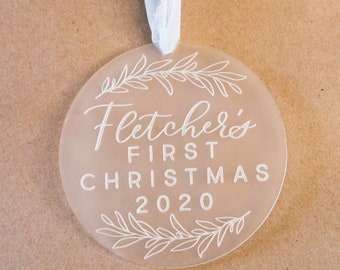 Personalized Baby's First Christmas Ornament | Acrylic Disc, Chiffon Ribbon