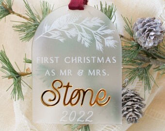 Personalized First Christmas Ornament | Rose Gold Acrylic, Married Couple Gift