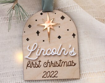 Personalized Baby's First Christmas Ornament | Starry Night Acrylic & Wood
