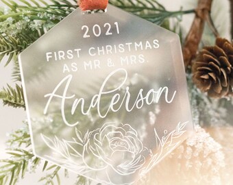 Personalized First Christmas Ornament | Frosted Acrylic, Mr. and Mrs.