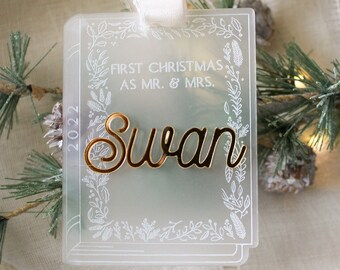 Floral Fairytale Book First Christmas Together Married Ornament 2021 | Story Book Personalized Rose Gold | First MR. and MRS Holiday