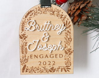 Floral Arch Couple Engaged Christmas Together Ornament 2022 | Personalized Names Cute Christmas Tree Charm