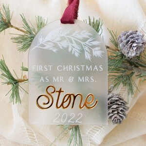 Pine First Christmas Together Ornament 2022 | Forrest Personalized Rose Gold First Married Christmas | First Holiday as MR. and MRS. Acrylic