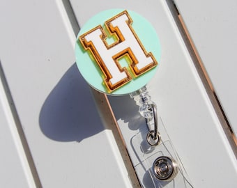 Cute Pastel Varsity Letter Badge Reels | Personalized Initial ID Holders for Healthcare, Education | Gift for Teachers and Nurses Reel