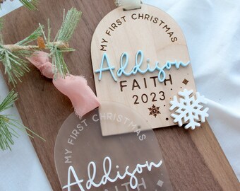 Personalized Child's First Christmas Snowflake Ornament | Baby's First Xmas Keepsake | Selah Script Co