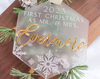 Personalized First Married Christmas Ornament | Acrylic Snowflake Keepsake