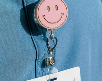 Pastel Smiley Face Badge Reel | Whimsical ID Holder Gift for Healthcare, Education, and More