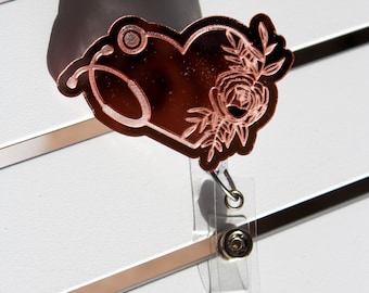 Heart Handcrafted Floral Stethoscope Badge Reel | Unique Medical ID Holder Delicate Floral Design | Great Gift for Healthcare Professionals