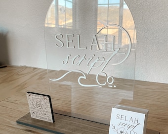 Customizable Arch Logo Business Sign with QR Codes | Personalized Logo Display | Business Card Holder | Fully Customizable Small Business
