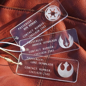 Star Wars-bagagelabels | Naam Disney Star Wars-tas |  Rebel gepersonaliseerde luiertas babylabel | Jedi gegraveerd reiscadeau | Disney-naamplaatje