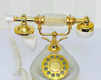 Vintage französisches Glas und Gold analoges Telefon