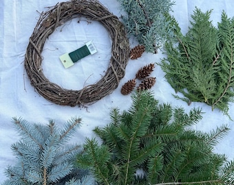 DIY holiday wreath kit | craft your own wreath | fresh mixed winter greenery