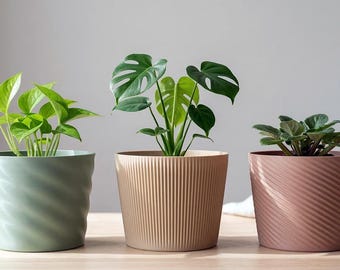 Modern plantenbaktrio STL-bestanden – minimalistische 3D-afdrukbare potten (digitale download)
