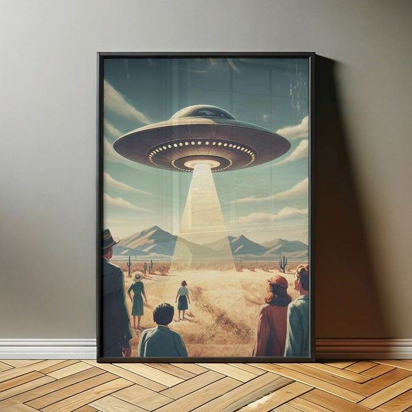 Retro Roswell UFO Landing Poster - High-Quality Digital Download, UFO Sighting, 1950s Inspired Design