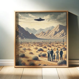 Roswell UFO Sighting Poster - Mid-Century Modern Alien Print, Instant Digital Download, 1950s UFO Art