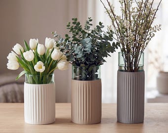 Set van 3 geribbelde vaasmouwen, modern Scandinavisch decor (digitale download)