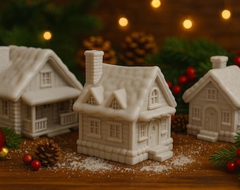 Cozy Christmas Village Houses STL Files | 3D Printable Holiday Cottages Set Winter Decor
