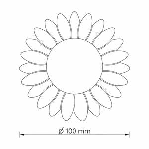 May include: Line drawing of a sunflower with a central circle and petal-like shapes around it. The diameter is 100 mm, or approximately 3.9 inches. The image is a simple black and white illustration.