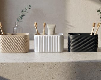 Ribbed Bathroom Organizer STL: Minimalist Japandi Toothbrush Holder (Digital Download)
