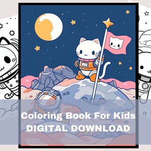 Cosmic Catventures: A Space Cat Coloring Adventure For Kids Age 7-12, Téléchargement numérique, Kawaii, 30 pages à colorier imprimables de chats mignons